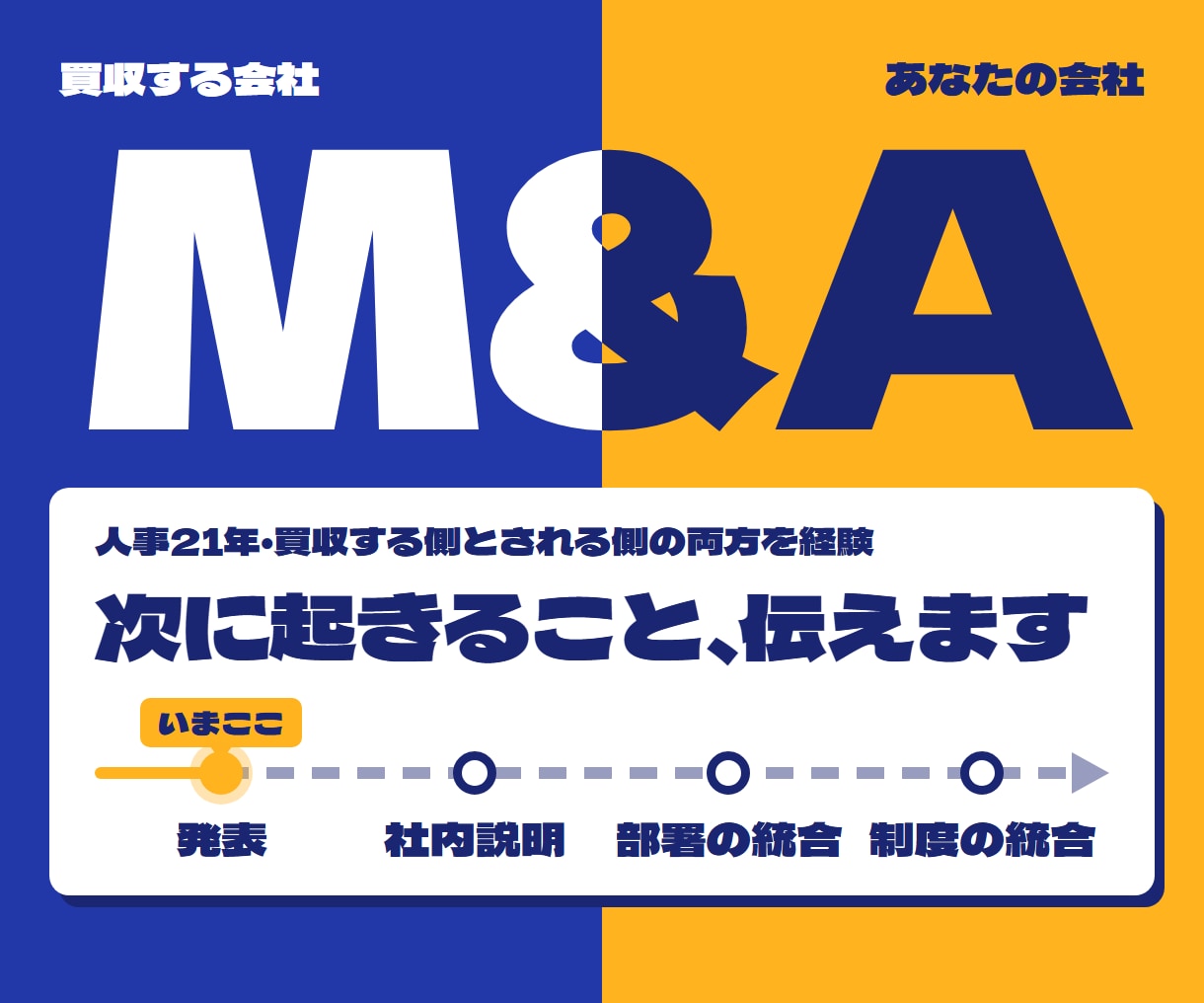 会社がM&A買収される方へ｜次に起きること伝えます 人事21年・被買収側の内側を知る経験者が対応 イメージ1