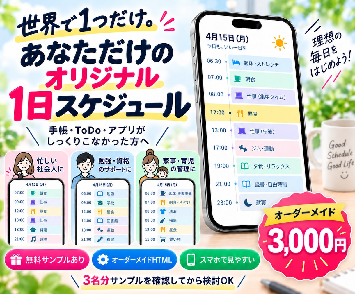 自分に合う1日スケジュールを作ります 手帳もアプリも続かなかった方へ。あなた専用に作成 イメージ1