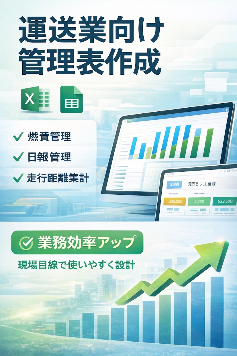 運送業向けの管理表作成します 燃費•走行距離•日報などを一括管理し業務効率化いたします イメージ1