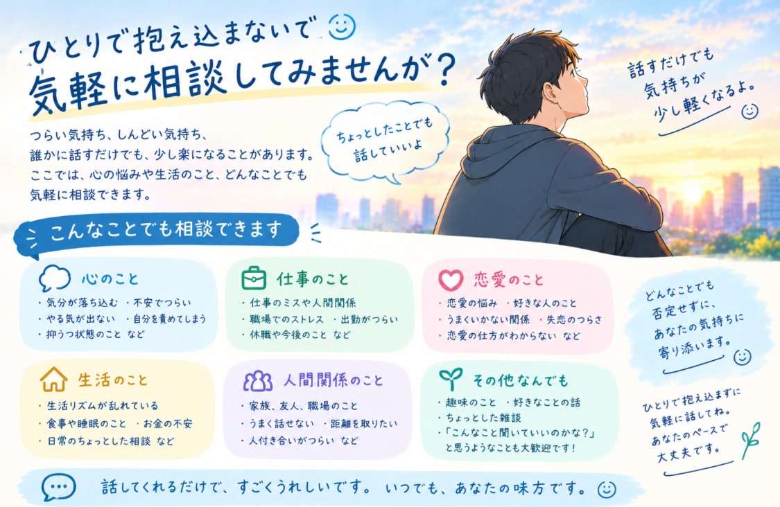 すべての悩みやお話を一緒に解決していきます 小さなことから大きな相談まで。何でもご相談ください！ イメージ1