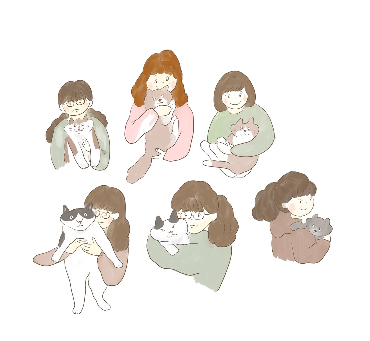 可愛いペットを抱っこしているイラストを描きます わんちゃん・猫ちゃんを抱っこしているシンプルイラスト♪ イメージ3