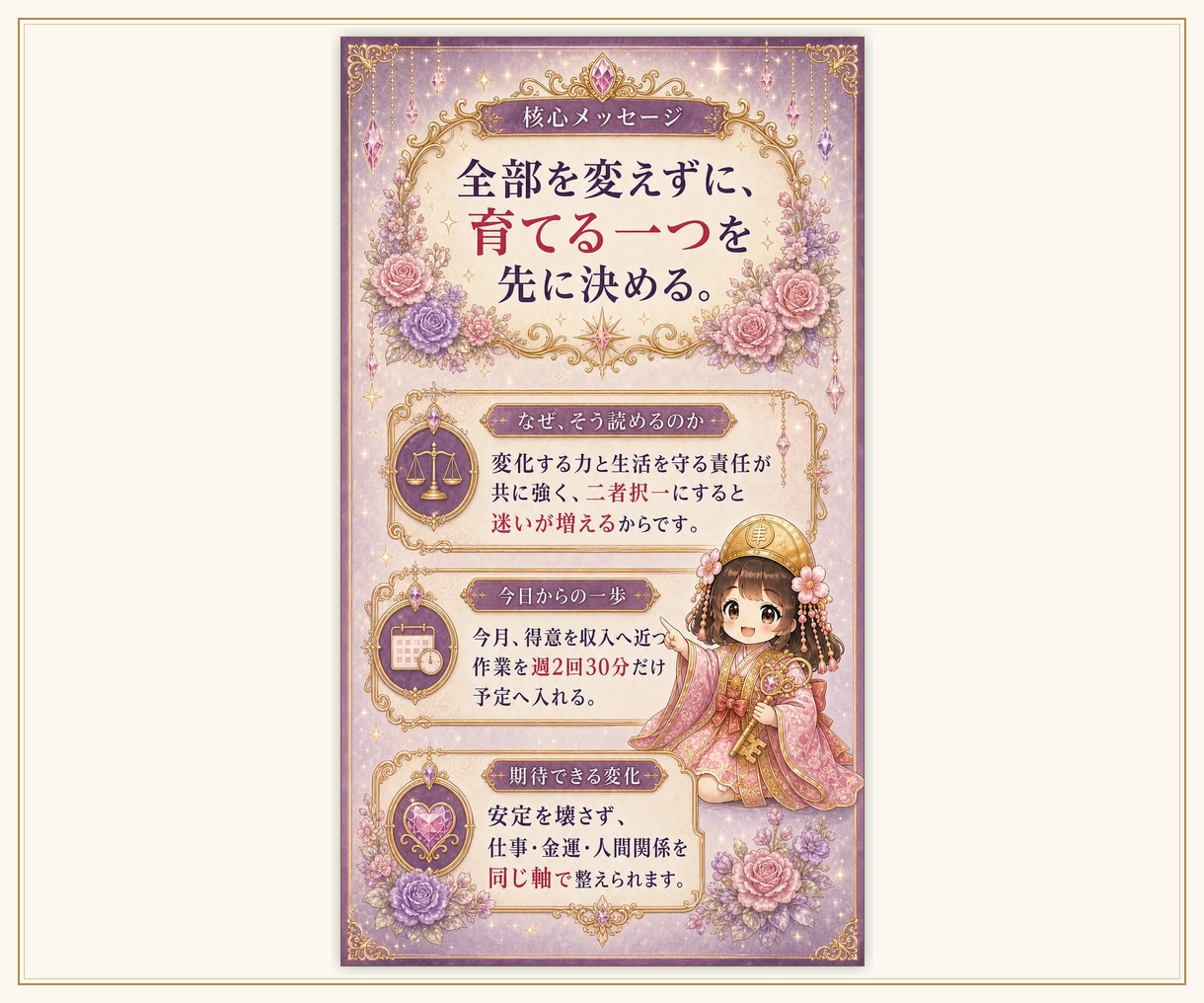 8占術を重ねた総合人生PDF鑑定書を作成します 本質・恋愛・仕事・金運・人生の流れを8ページにまとめます イメージ4