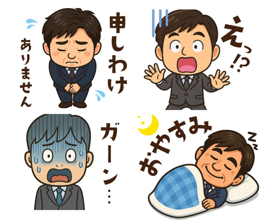 社長さんの高品質な似顔絵LINEスタンプ作ります 写真を1枚送るだけ。社長さんの似顔絵スタンプ8個♡商標利用可 イメージ5