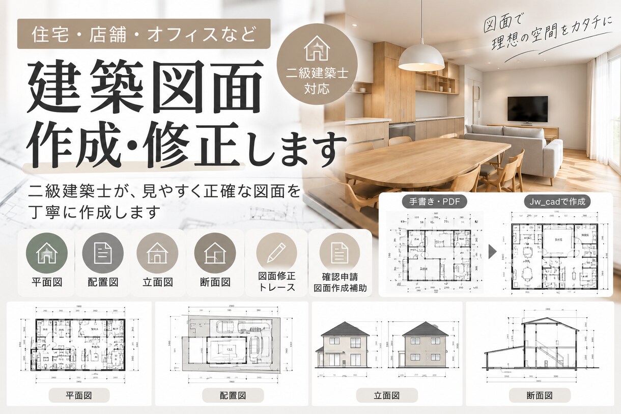 住宅・オフィスの建築図面を作成・修正します 二級建築士が見やすく正確な図面を丁寧に作成します イメージ1