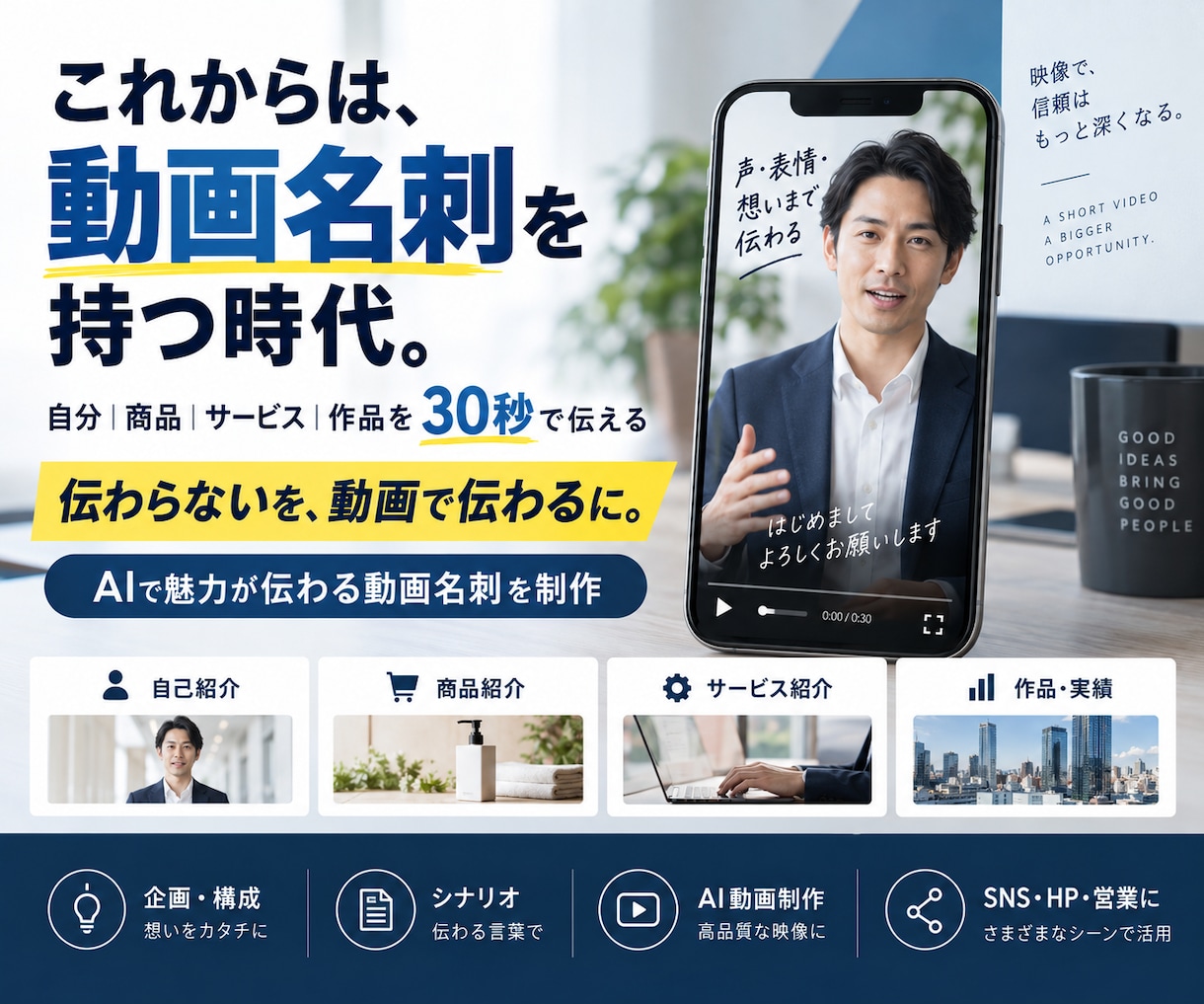 AIであなたの魅力が伝わる動画名刺を制作します 自己紹介・あなたの商品・サービス・作品を動画で魅力的に伝える イメージ1