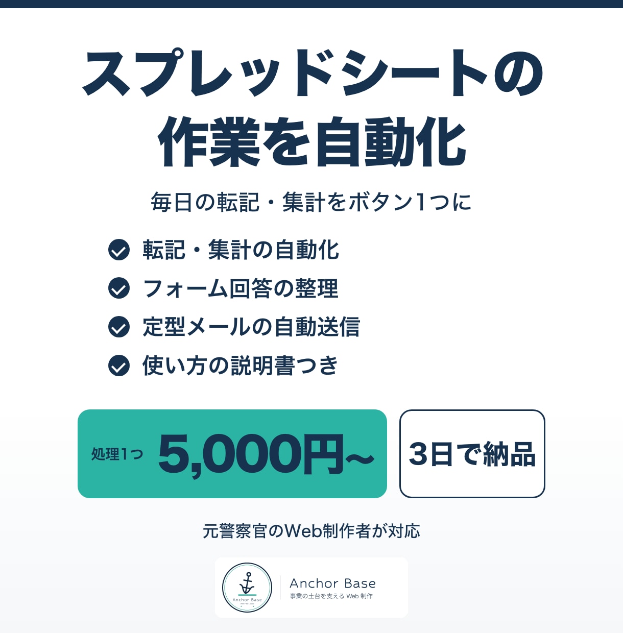 スプレッドシートの繰り返し作業を自動化します 毎回のコピーや集計をひとつずつ減らします イメージ1