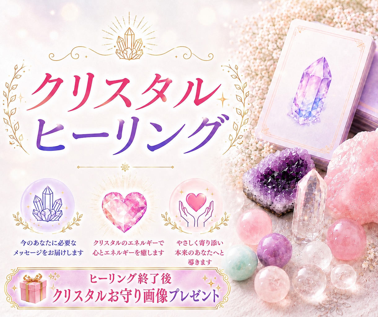クリスタルカードで心と身体を優しく癒します クリスタル/パワーストーン/癒し/疲れ/ヒーリング イメージ1