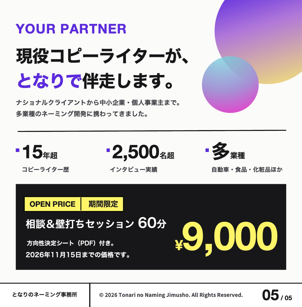 ネーミングの正解の方向を60分の壁打ちで探します 現役コピーライターが伴走。名付けの前に、まず相談を イメージ5