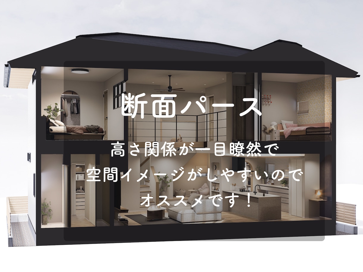 図面に基づいた鳥瞰パース制作します 低価格で高品質な鳥瞰図、断面パース制作します！ イメージ2