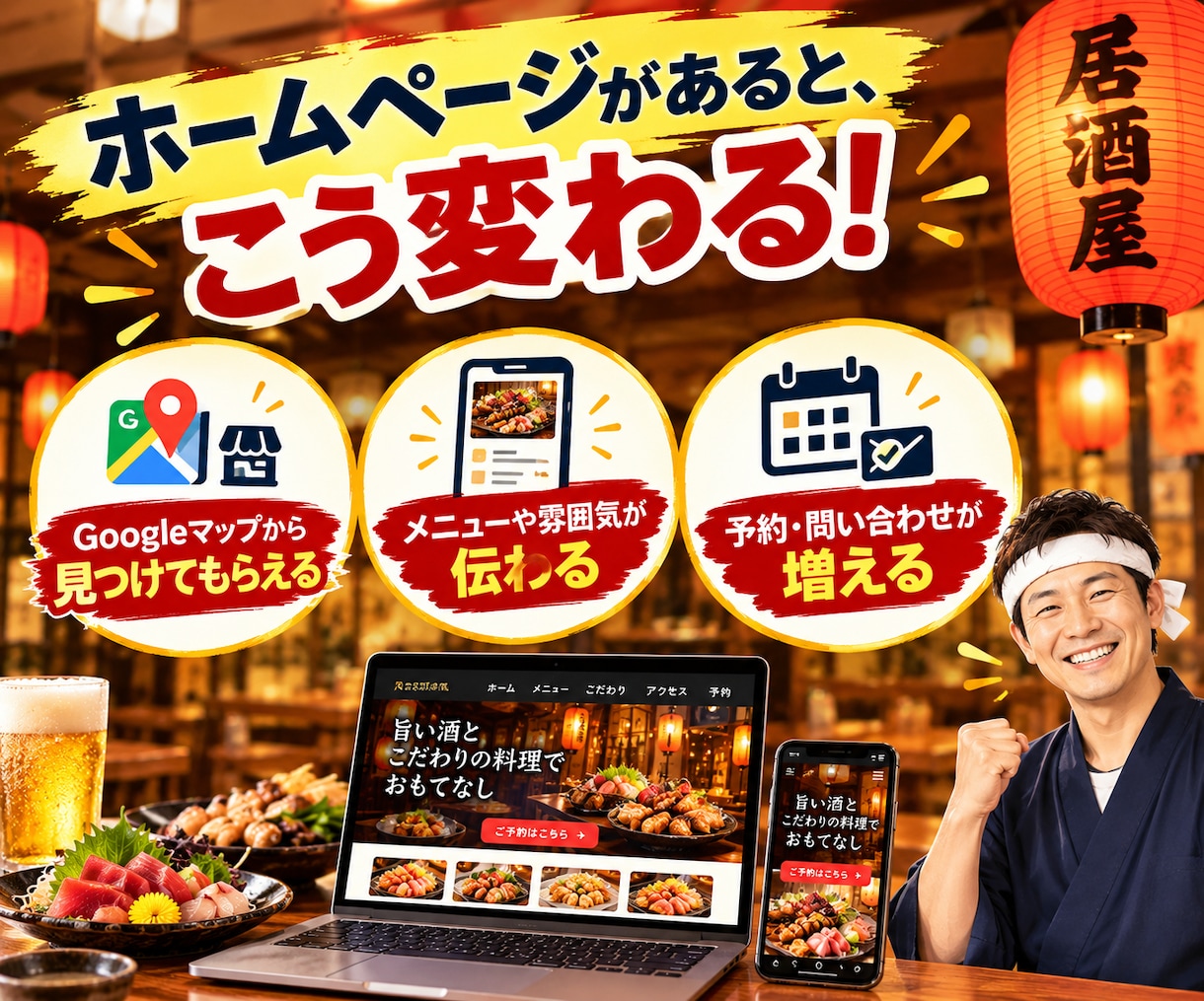 飲食店向けの高品質HPサイト作成します 行きたくなる店は、見たくなるサイトから。 イメージ3