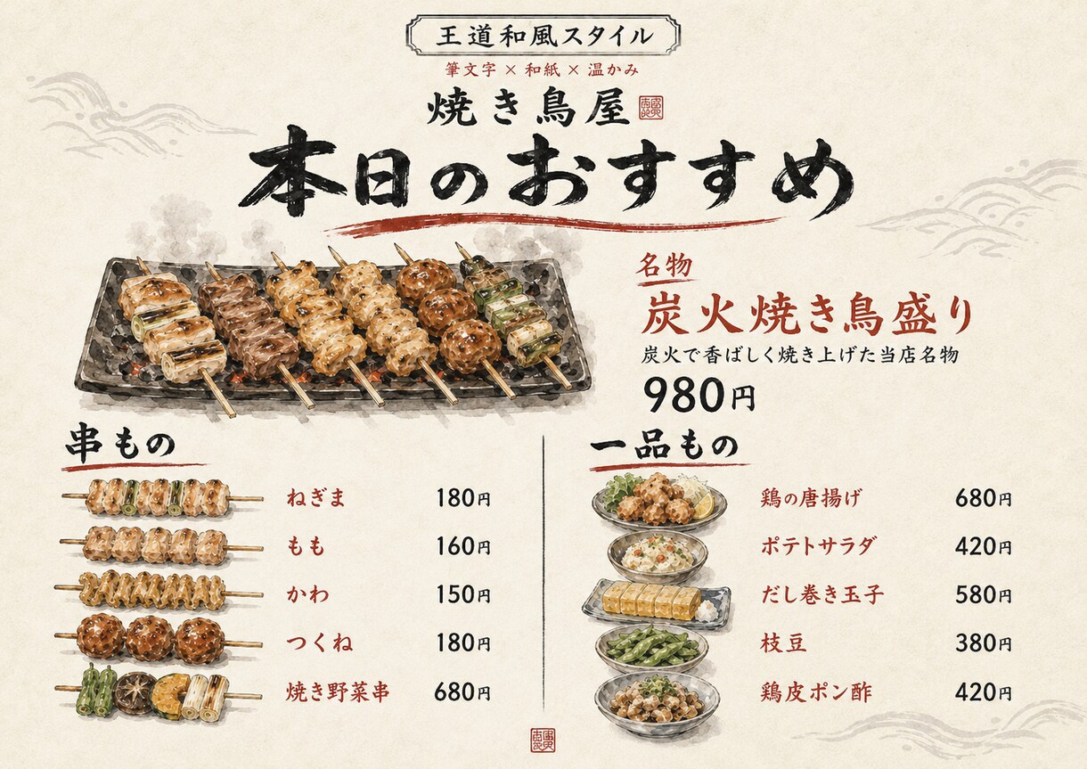 温かみあるメニュー表を作成します お店の雰囲気に合わせて選べる4スタイル イメージ3