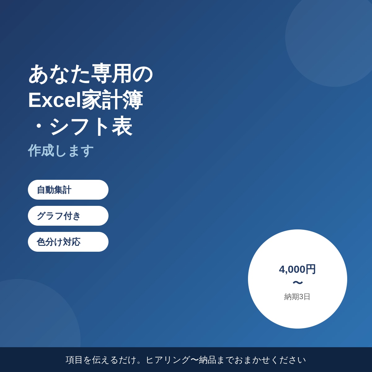 Excel家計簿・シフト表を作成します 項目を教えるだけ!あなただけの家計簿・シフト表を即作成 イメージ1