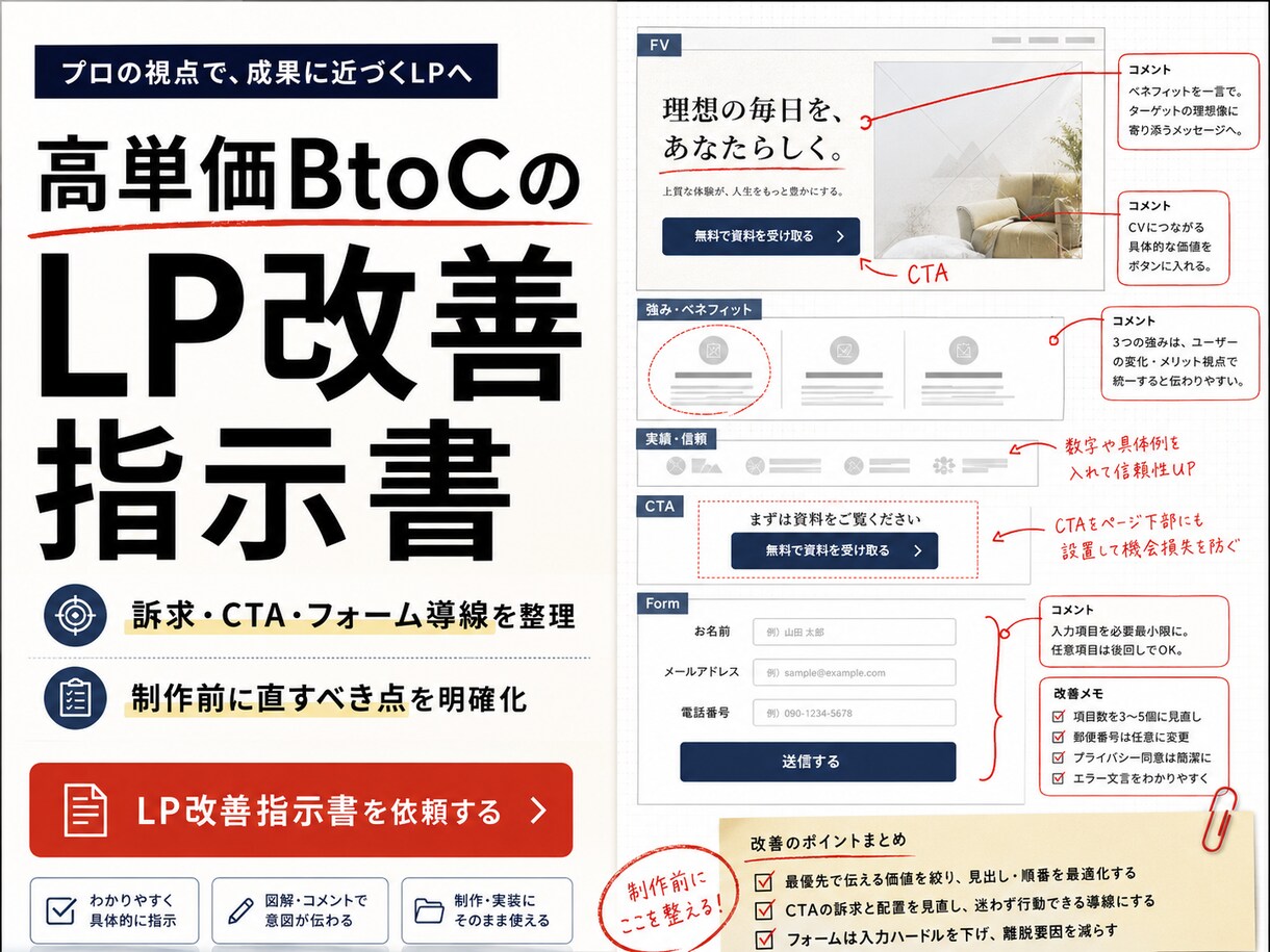 高単価BtoCのLP改善指示書を作ります 訴求・CTA・フォーム導線を整理 イメージ1