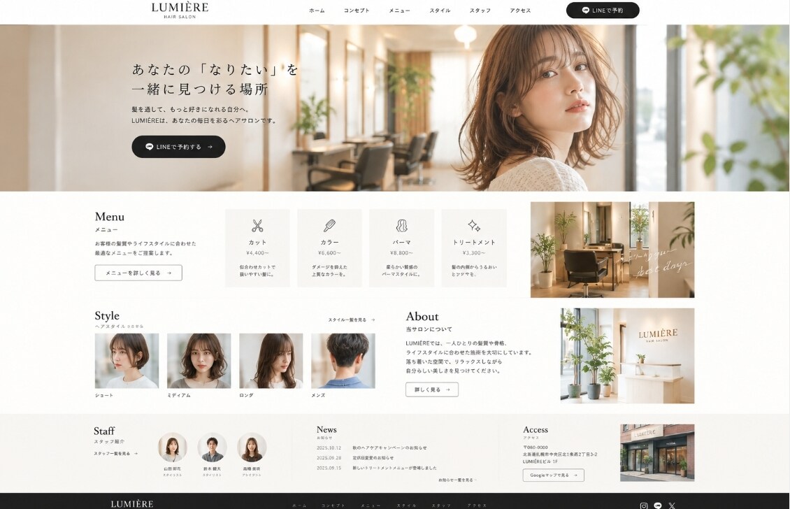美容室のホームページを制作します スマホ対応のおしゃれな1ページサイト イメージ1
