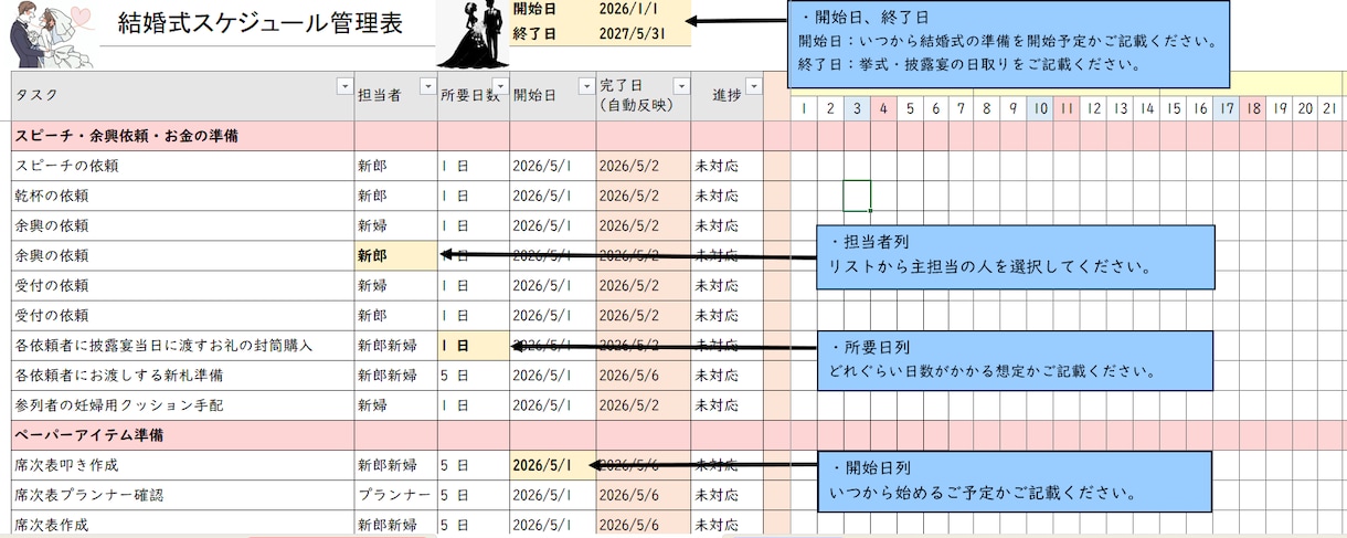 これ1つで完結！結婚式準備が一気に楽になります 「新婦だけが忙しい」終わらせるスケジュール管理表テンプレート イメージ2