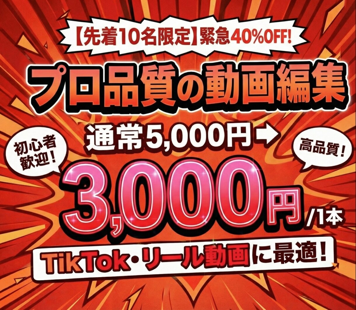 修正無制限│TikTok・ショート動画編集します モニター価格3,000円／丁寧なヒアリングと制作 イメージ1
