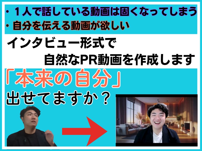 あなたの魅力を引き出し１つの動画で伝えます 対話でより自然な姿で本来の自分を伝える動画が必要です。 イメージ1
