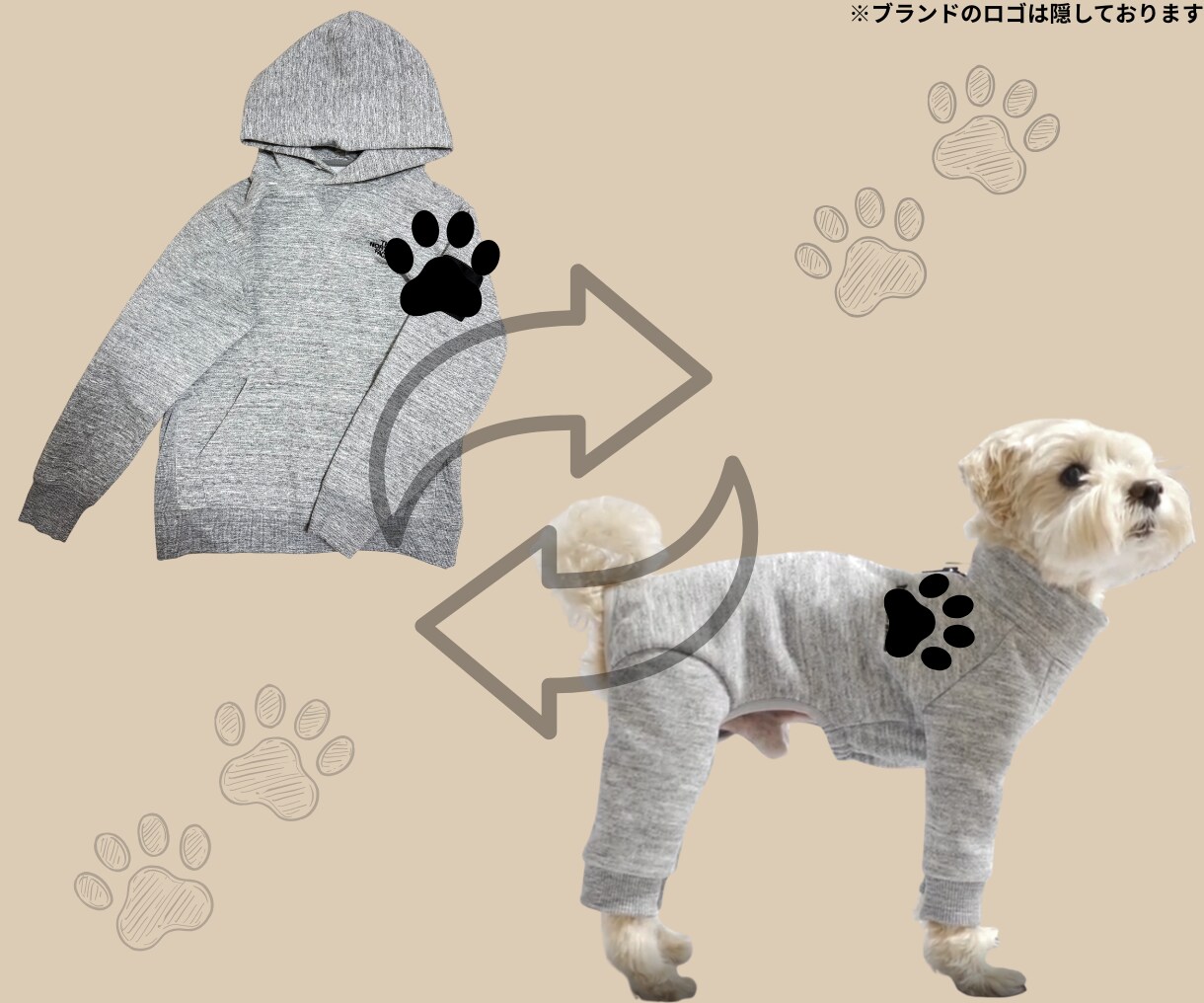 捨てられない洋服を愛犬用ロンパースへリメイクします 大好きな匂いでホッとする。思い出の服を愛犬のお気に入りに。 イメージ4