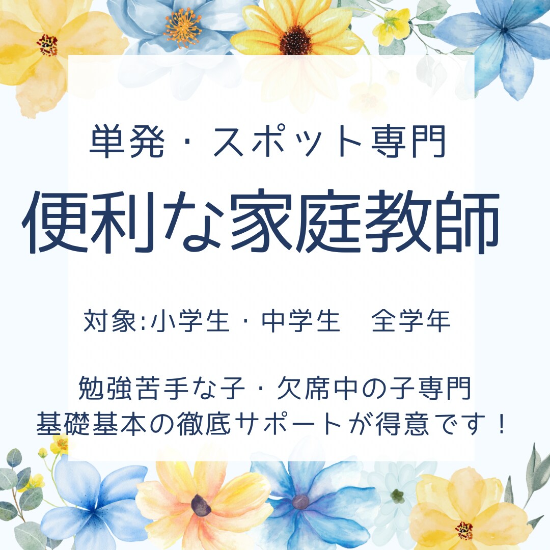 単発専門！1回単位の家庭教師いたします 勉強苦手な子・欠席中の子専門基礎基本のサポートが得意です！ イメージ1