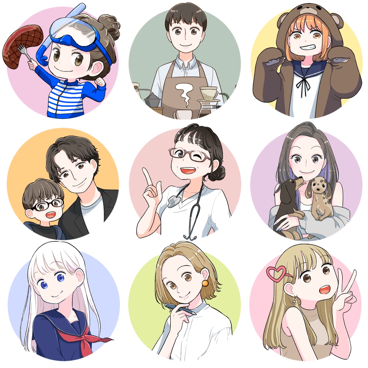 ラフ修正無制限！かわいく個性的なアイコンを描きます ビジネスにも◎ ペット追加、人物追加なども追加料金なしです！ イメージ6