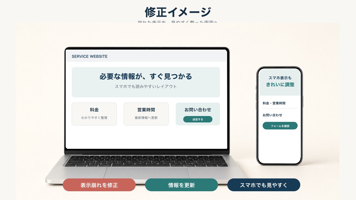 ホームページの修正・スマホ対応します 小さな修正1件から。作った人と連絡が取れない場合も対応 イメージ5