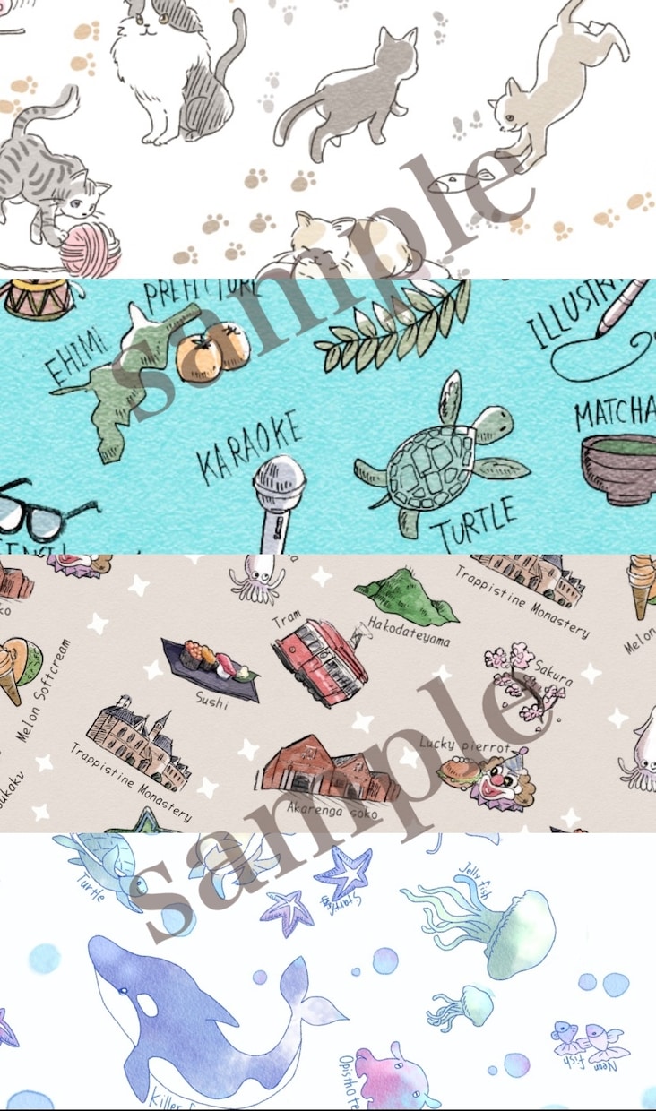 ヘッダー壁紙に！好きな物を散りばめた総柄を描きます 「わたくし、こういう属性です」が一目でわかるオリジナル模様 イメージ7
