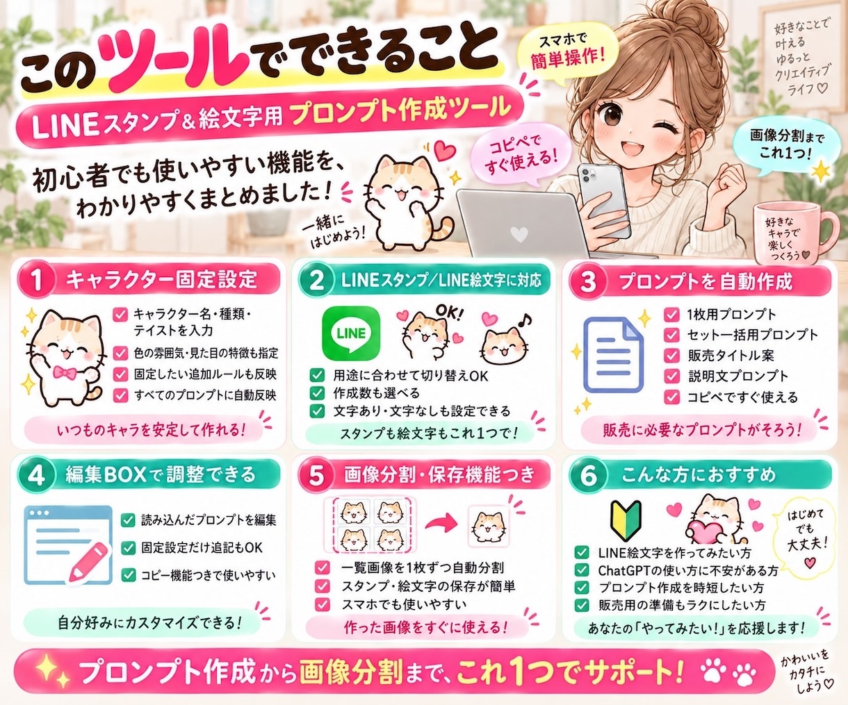 LINEスタンプのプロンプト作成ツールを提供します LINEスタンプ・絵文字作成をもっと簡単に効率化⭐︎ イメージ4