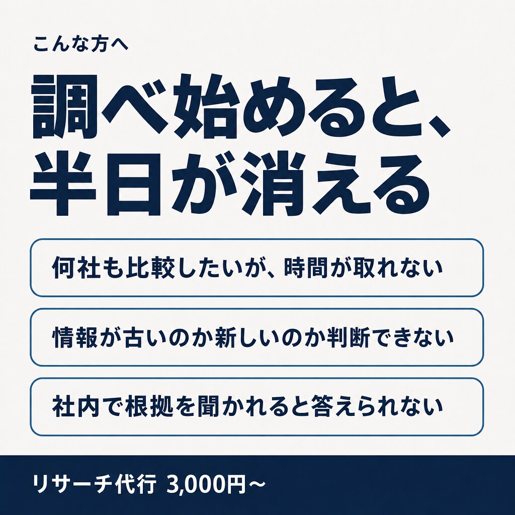 知りたいことをAIで徹底リサーチし資料1枚にします 検索する時間がない方へ。調べる・比較する・要点だけ渡すを代行 イメージ2