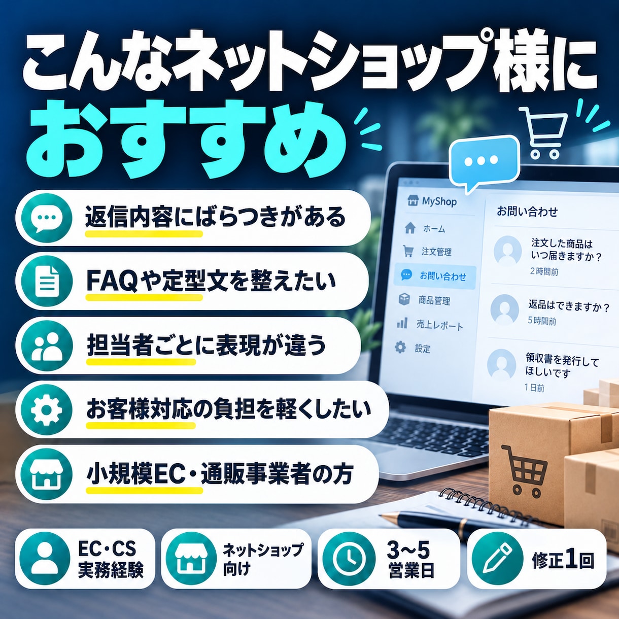 ネットショップの問い合わせ返信テンプレを整えます EC・CS実務経験をもとに、伝わりやすい返信文を作成します イメージ4