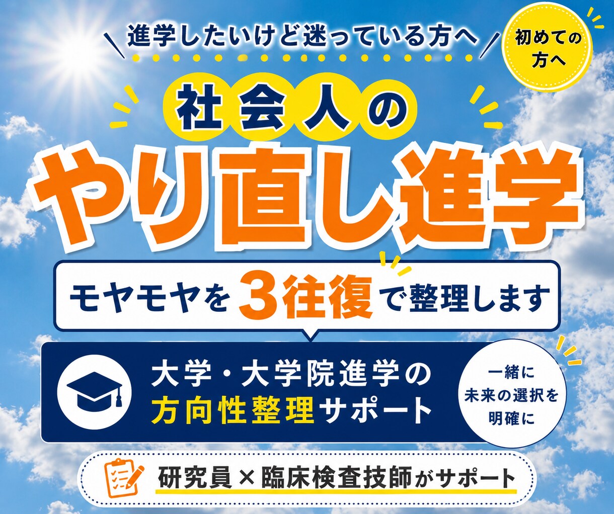 社会人の大学・大学院受験｜悩みを3往復で整理します 社会人から進学を迷っている方｜一緒に方向性を整理しましょう イメージ1
