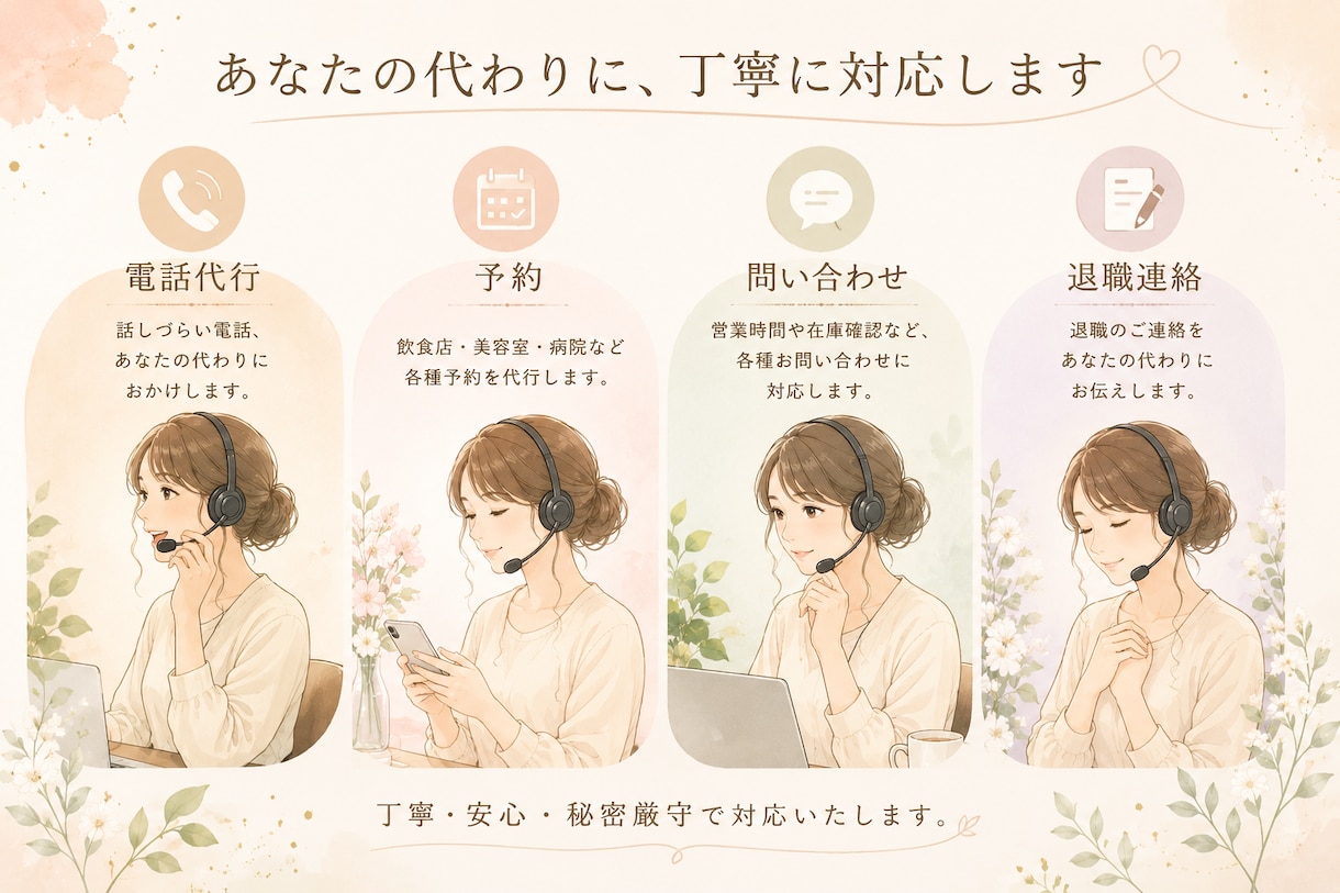 電話代行、退職・予約・問い合わせ代わりにかけます クレーム対応経験あり。安心してお任せください。 イメージ2