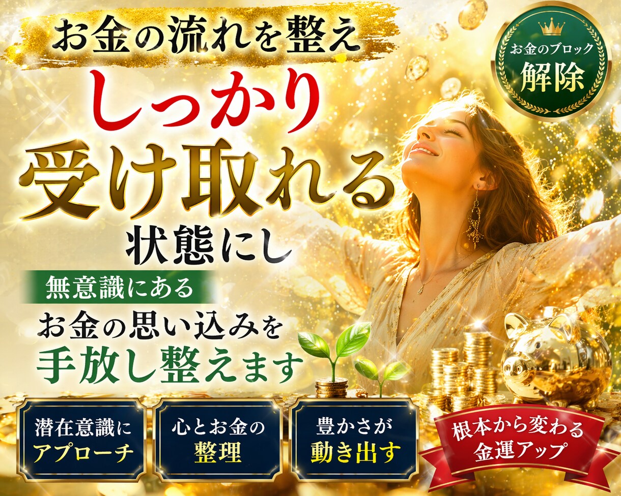 お金を引き寄せる体質へ→お金のブロックを解除します 無意識にあるお金の思い込みを手放しお金の流れを整えます イメージ1