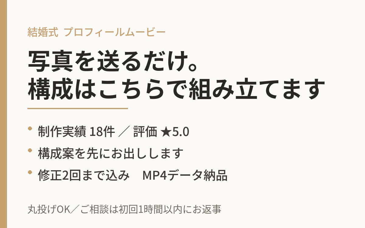 丸投げOKの結婚式プロフィールムービー作ります 写真を送るだけ。構成からこちらで組み立てます イメージ1
