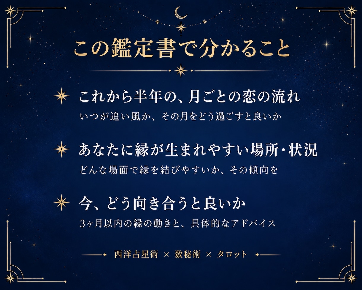 占星術×数秘術×タロットで出会いの時期を鑑定します 半年の恋の流れを月ごとに｜元プロ記者監修の美麗な保存版PDF イメージ2