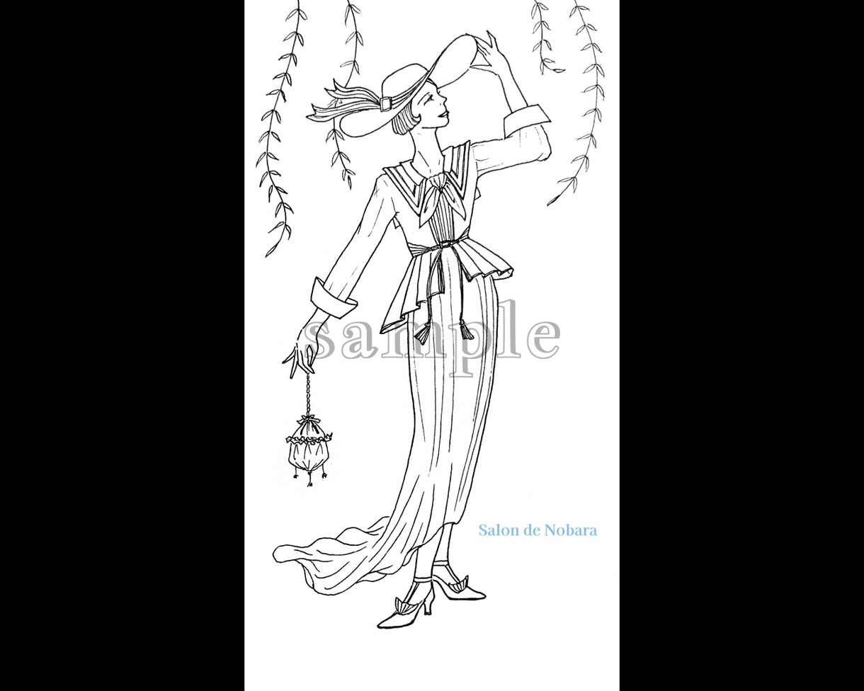 ヴィンテージ風モノクロファッション画お描きします 商用オプション有！メッセージアプリの背景やホーム画面にも◎ イメージ5