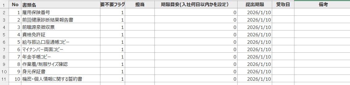 入社手続きのExcelチェック表をお渡しします 部署別の手順と期限を、編集できるExcelで管理 イメージ4
