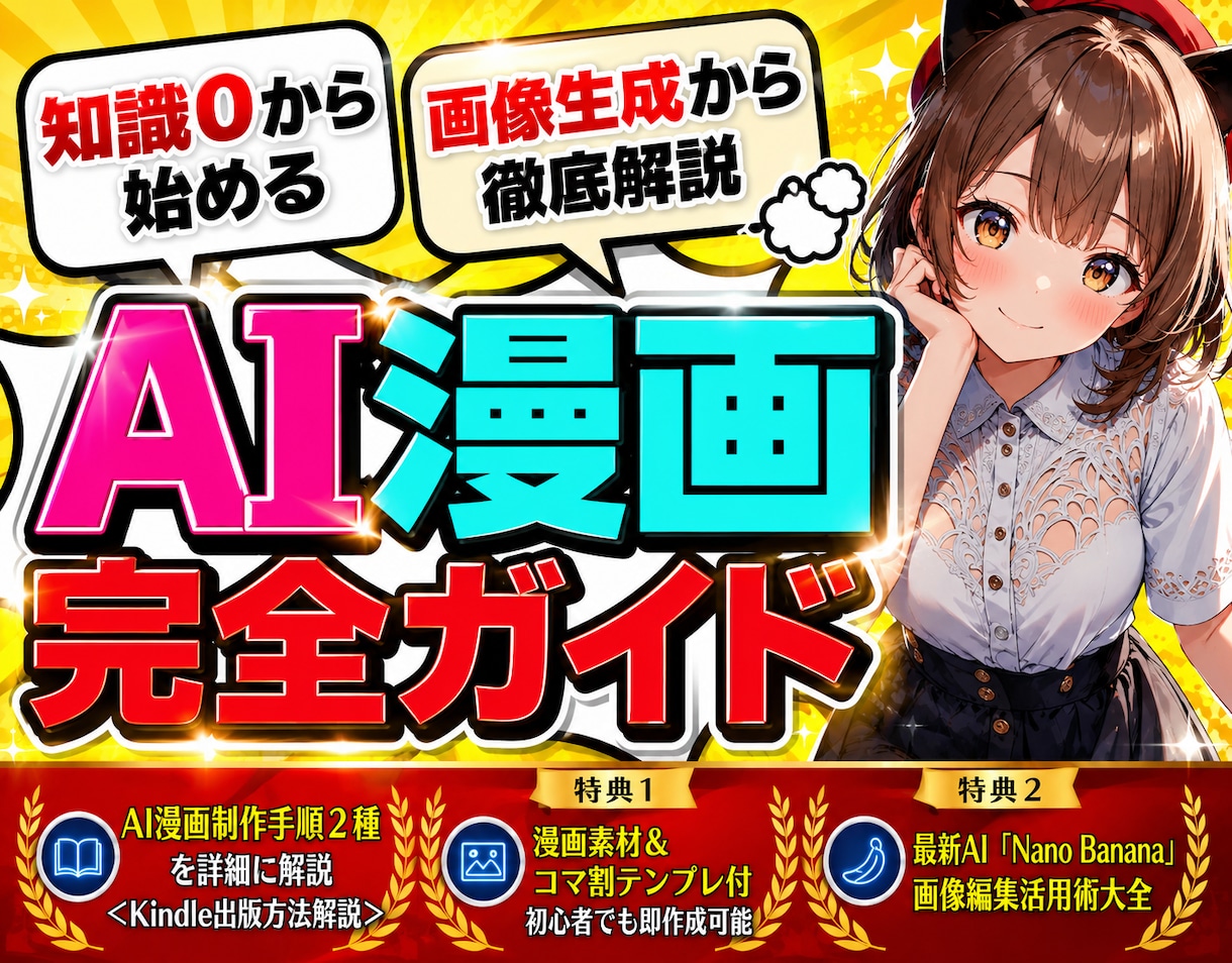 知識０からの『AI漫画制作完全ガイド』提供します ✅【素材集・テンプレ付】初心者でもAI漫画家になれる攻略本 イメージ1