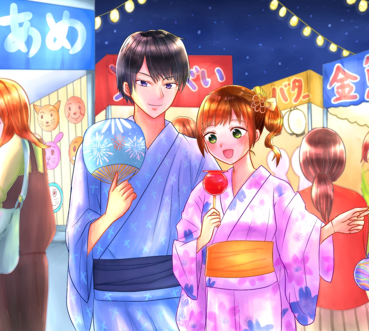 明るい印象のアイコンやアニメ似顔絵等お描きします 簡単な背景は無料。商用可。印象に残るプレゼント等に イメージ7
