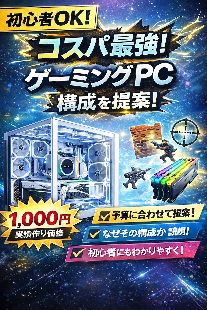 用途別に最適なゲーミングPC構成を作成ます 無駄なく強い構成を提案｜配信・FPS・白PC・中古構成も対応 イメージ1