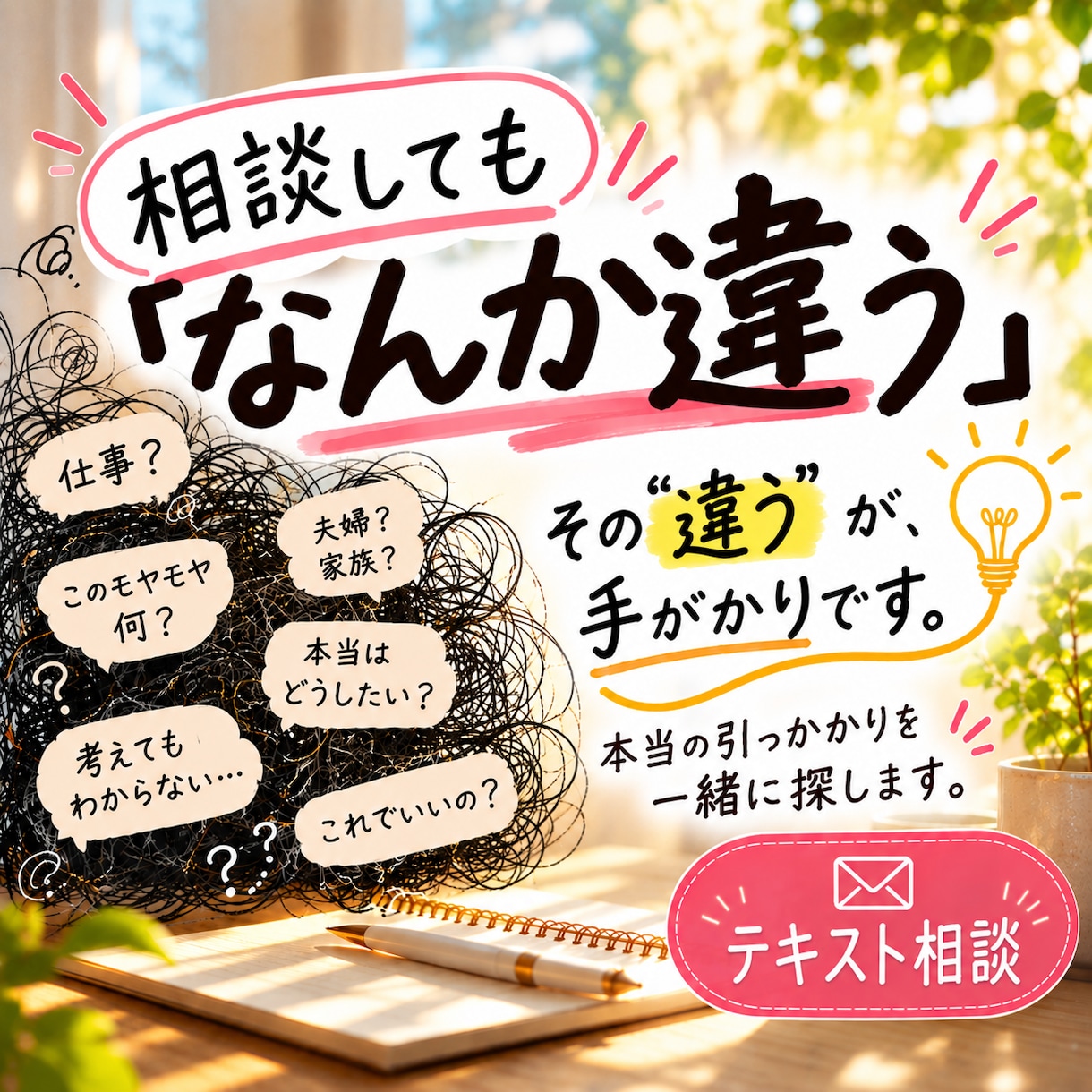 なんか違う。の正体を一緒に探します 相談してもしっくりこない。そのモヤモヤから一緒に探します イメージ1