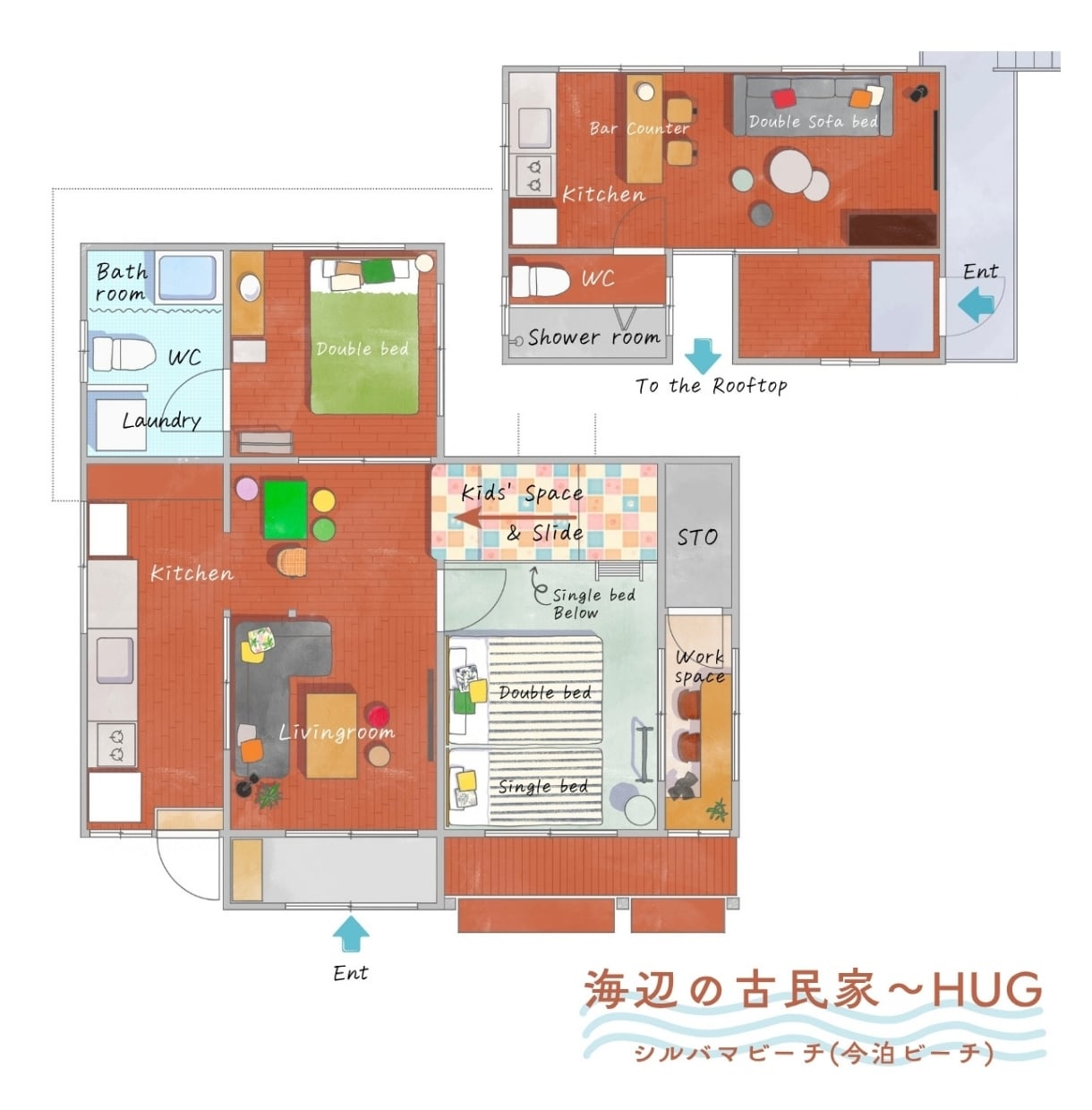 平面間取り図｜民泊の家具付き図を魅力的にします 一級建築士による手描きイラスト図面で差別化を イメージ7