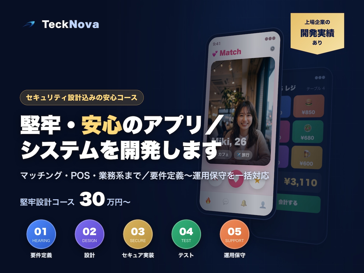 上場企業実績｜Webアプリ/システムを開発します 脆弱性対策まで標準対応。上場企業実績のプロが安心設計 イメージ1