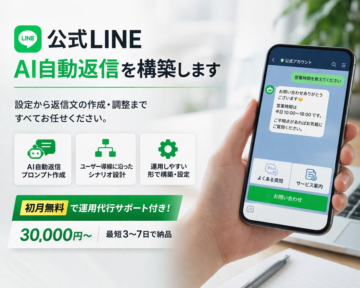 公式LINEにAI返信を導入します 手間を減らし成果を生むLINE運用を実現 イメージ1