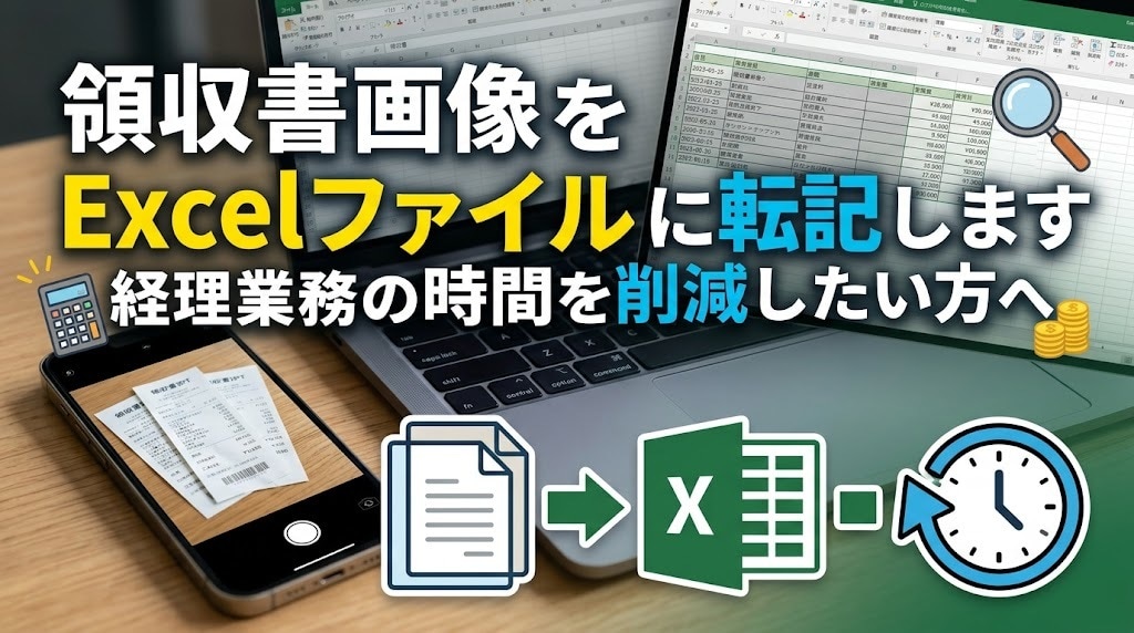 領収書画像をExcelファイルに転記します 面倒な領収書入力、まとめてお任せください イメージ1