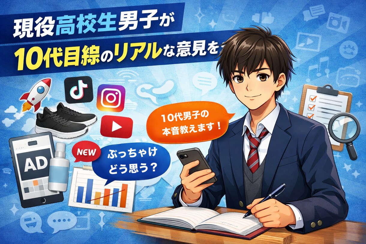 現役高校生がZ世代のリアル意見を本気で提供します ✨Z世代男子が商品・広告を本音レビューします✨ 【企業向け】 イメージ1
