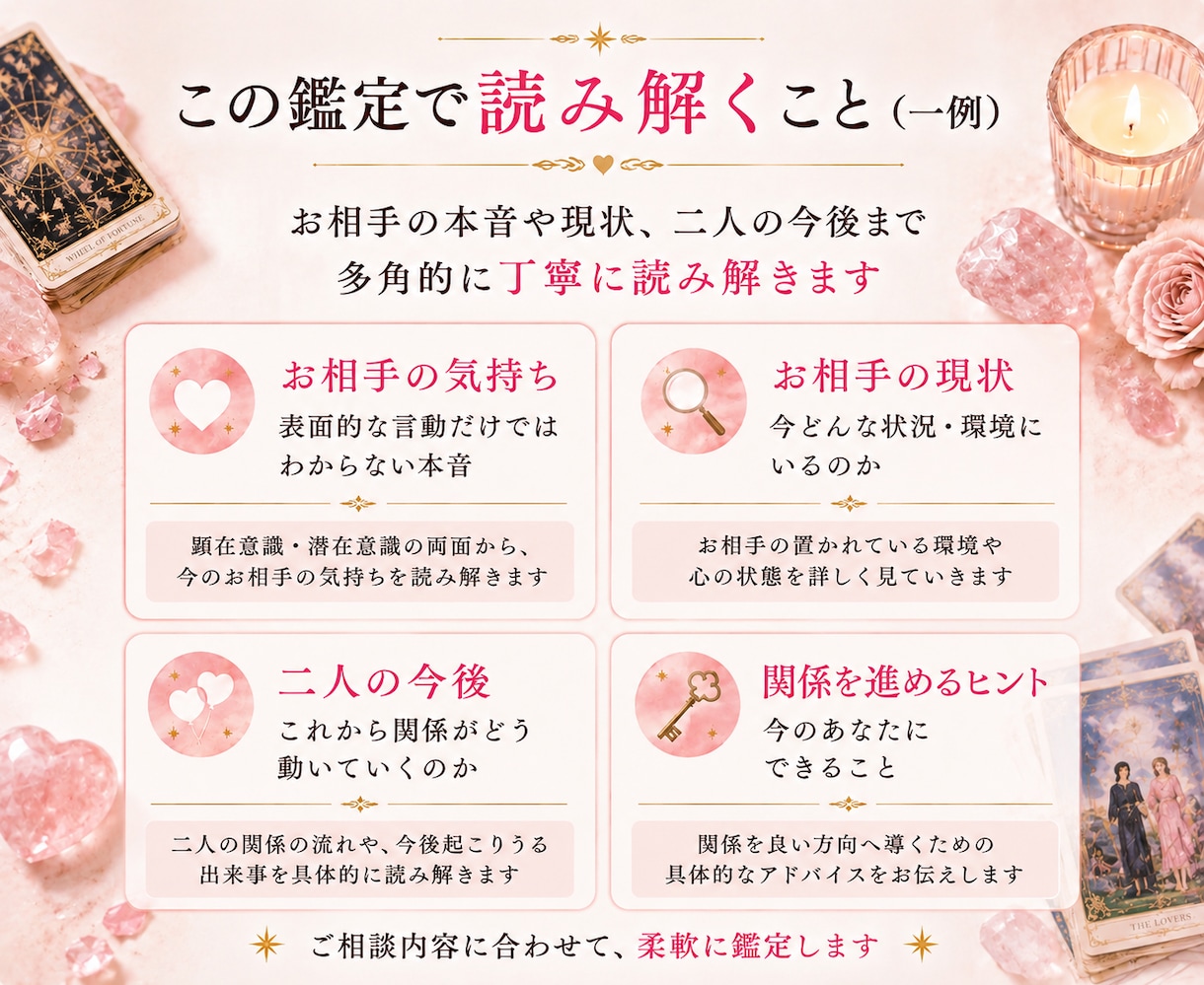 複雑恋愛｜相手の本音・現状・今後の関係性を占います 不倫・ガチ恋・誰にも話せない恋｜カード枚数無制限で丁寧に鑑定 イメージ3