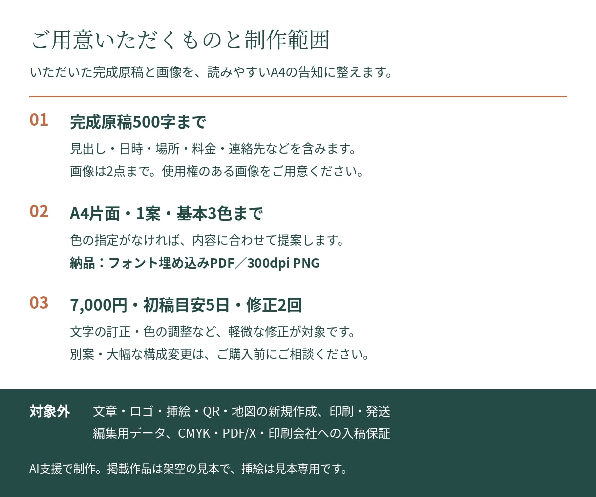 支給原稿でA4イベント告知チラシを作ります 日時・料金・申込先を整理。片面PDFとPNG イメージ2