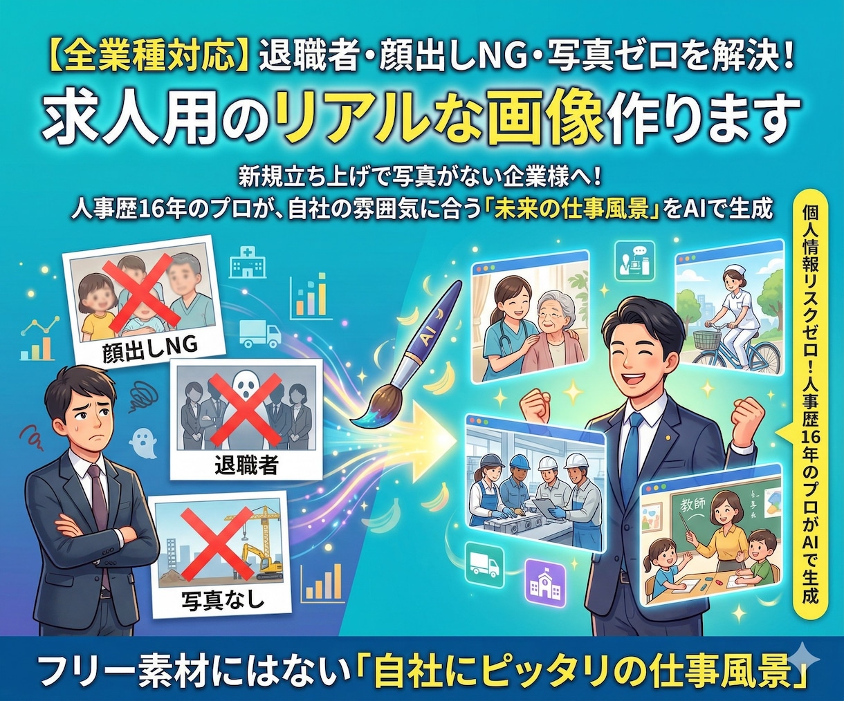 写真ゼロを解決！求人用のリアルな画像を作成します ★人事歴16年のプロが自社の雰囲気に合う人物画像をAIで生成 イメージ1