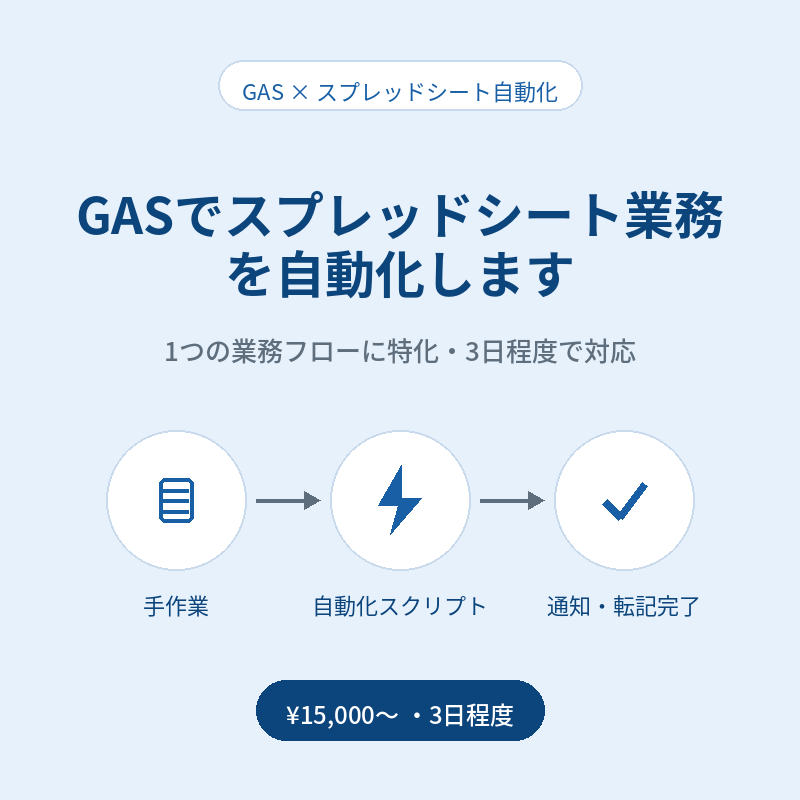 GASでスプレッドシート業務を自動化します 業務システム開発の実務経験を活かし自動化を支援 イメージ1