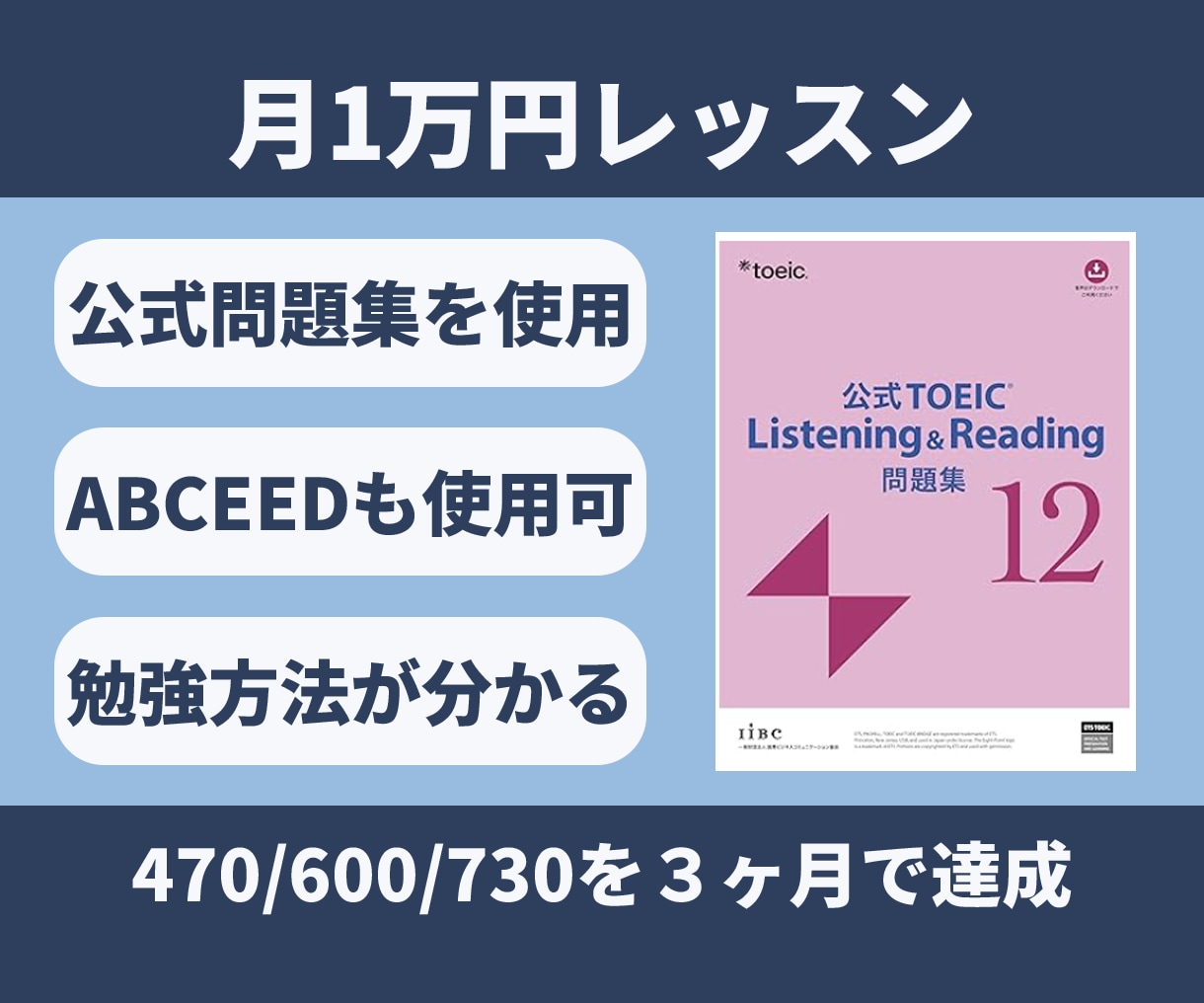 月1万：2回授業＋毎日フォローで目標を達成させます TOEIC470/600/730　講師と一緒だから継続できる イメージ1